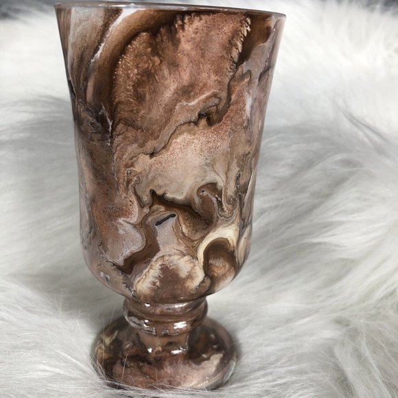 Coffee Cup Hand Painted Brown Pearl Swirls Glass - Picture 5 of 10